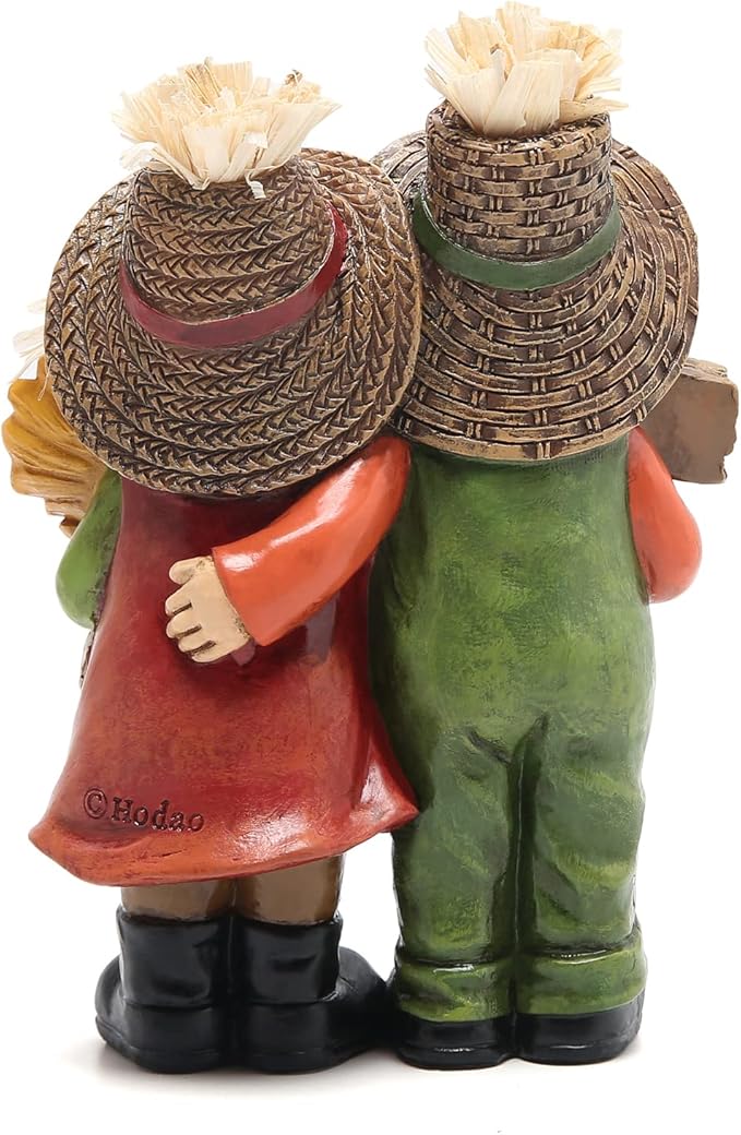 Hodao Fall Thanksgiving Scarecrow Couple Table Decorations Indoor, Resin Thanksgiving Scarecrow Figurines-Fall Thanksgiving Gifts-Fall Decorations for Home