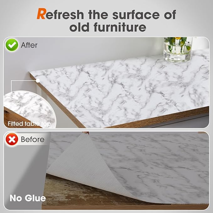 Drawer and Shelf Liner, Non-Slip Kitchen Cabinet Liners Non-Adhesive Thick Strong Grip Waterproof Washable Mats Protect Dresser Shelves Cupboard Bathroom Cabinets, White Marble, 24 in X 10 FT