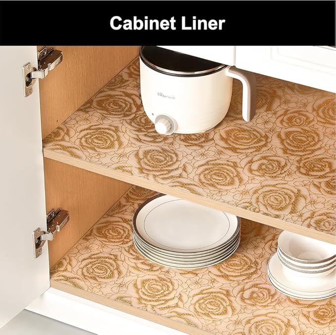 Cooyes Shelf Liner – Premium Non-Adhesive Cabinet & Drawer Liner for Kitchen – Waterproof Shelf Paper with Modern Pattern – Durable EVA Cabinet Mat – Easy to Cut