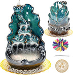 Mountain Waterfall Incense Burner，Backfall Incense Holder River, Incense Falls Meditation Decor for Room with Upgrade Incense Cones and Accessories (Lotus Leaf)