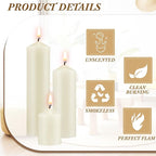 MTLEE 18 Pcs Set of 3 Pillar Candles Bulk 2 in x 3, 6, 8 Long Burning Clean Unscented Smokeless Pillar Candles for Wedding Emergency Lanterns Ceremony Party(Ivory White)