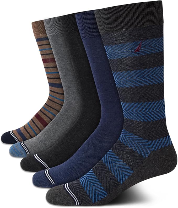 Nautica Mens Dress Socks - 5 Pack Breathable Comfort Stretch Crew-Length Work Socks for Men for Business Formal Wear (6-12.5)