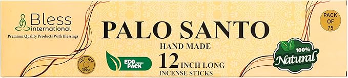Bless-International-Palo-Santo 100%-Natural-Handmade-Incense-Sticks Organic-Chemicals-Free-for-Relaxation-Positivity-Yoga-Meditation 12-Inches-1-Hour-Plus-Burning-Time-75-Sticks-7-OZ