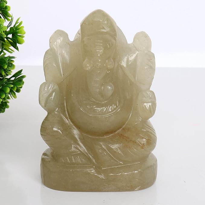 REAL-GEMS Lord Ganesha Figurines Handmade Green Serpentine Gemstone Decorative Statue Modern Home Table Decor Gifts Approximately 1350 Ct.