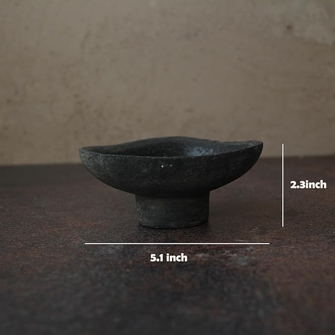 Handmade Rustic Black Terracotta Incense Holder, Ceramic Palo Santo & Sage Sticks Bowl,Wabi‑sabi & Retro, A Spiritual Decor for Yoga&Meditation (Black)