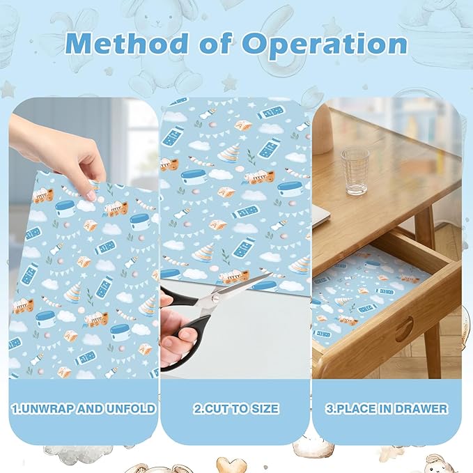 SCENTORINI Drawer Liners, 6 Sheets Fragrant Paper Liners,Baby Powder Scent Non-Adhesive Paper Sheets for Home Closet, Dresser Drawers, for Home Fragrance