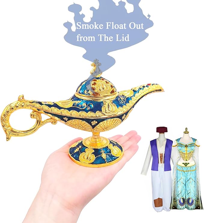 Vintage Aladdin Genie Lamp Cone Incense Holder,Legend Magic Lamp Incense Burner Arabian Costume Props,Wishing Light for Home Decor Birthday Party Wedding Blue