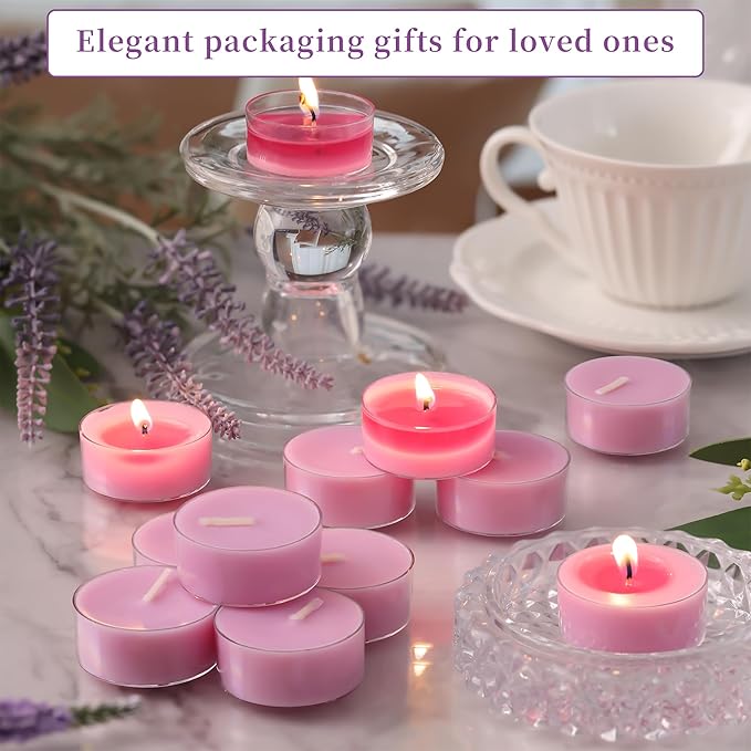 Pure Lavender Scented Tealight Candles, 12 Pack Natural Palm Tea Lights Candles for Home Scented, 4-5 Hour Small Votives with Natural Essential Oils for Home Aromatherapy, Baby Shower Favors