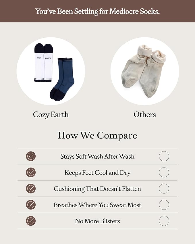 Cozy Earth Essential Calf Socks for Women and Men – Soft Mercerized Cotton Crew Socks 2-Pack Set – Heel & Arch Support