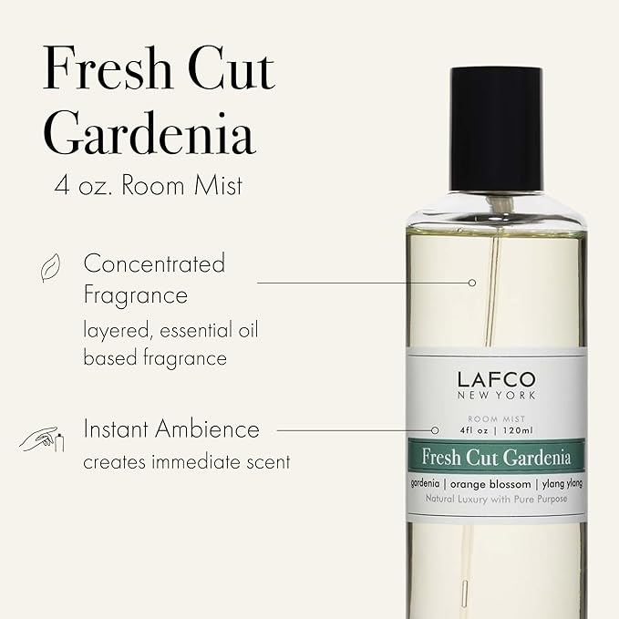 LAFCO New York Odor Removing Room Mist, Fresh Cut Gardenia - 4 oz - Eliminates Unpleasant Scents & Provides Luxurious Fragrance - Up to 750 Pump Sprays Per Bottle - Made in the USA