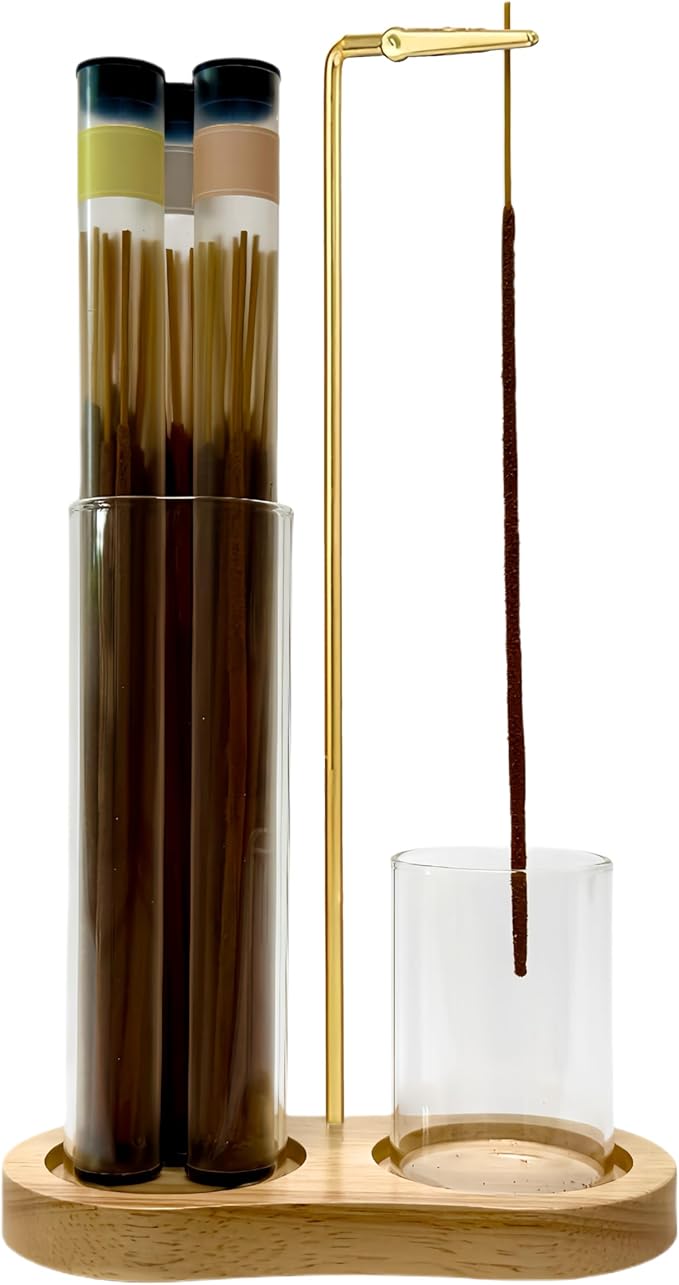 Glass Incense Holder, 2 in1 Incense Sticks Burner Holder with Storage,Hang Upside Down Incense Holder for Sticks with Glass Ash Catcher for Meditation Yoga Spa Room Decor