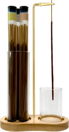 Glass Incense Holder, 2 in1 Incense Sticks Burner Holder with Storage,Hang Upside Down Incense Holder for Sticks with Glass Ash Catcher for Meditation Yoga Spa Room Decor