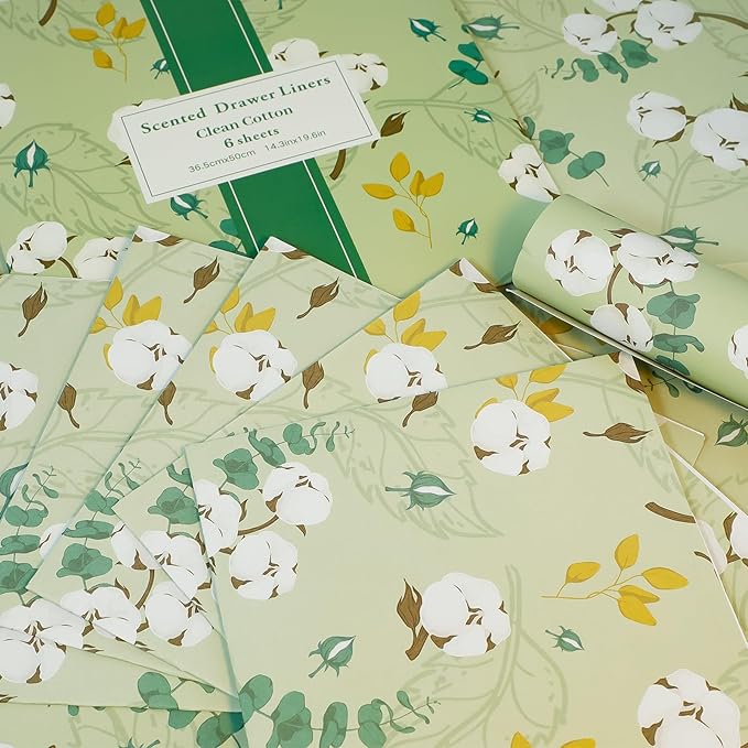 SCENTORINI Drawer Liners for Dresser, Clean Cotton Scented Drawer Liners, Drawer Liner for Dresser Bedroom Shelf Closet, 6 Sheet