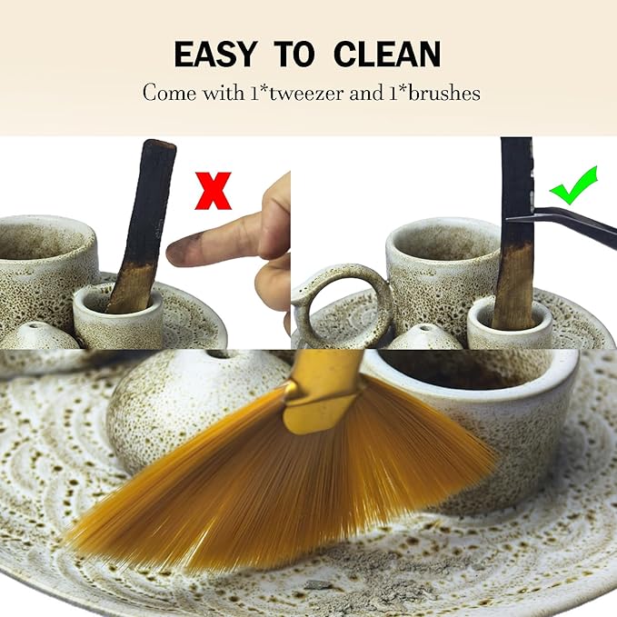 4 in 1 Incense Burner Holder for Sticks, Palo Santo Sticks Holder, Candle and Sage Holder for Burning Ceramic Ash Catcher Tray for Meditation Yoga Room Home Decor (Gray)