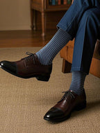 COTTON DAY Men's Premium Soft Combed Cotton Trouser Dress Socks Seamless Toe Black Navy Blue Striped