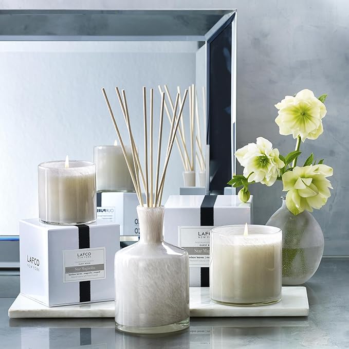 LAFCO New York Reed Diffuser Refill, Star Magnolia - 8.4 oz - Up to 4-Month Fragrance Life - Includes Natural Wood Reeds - Free of Dyes & Propellants - Made in The USA