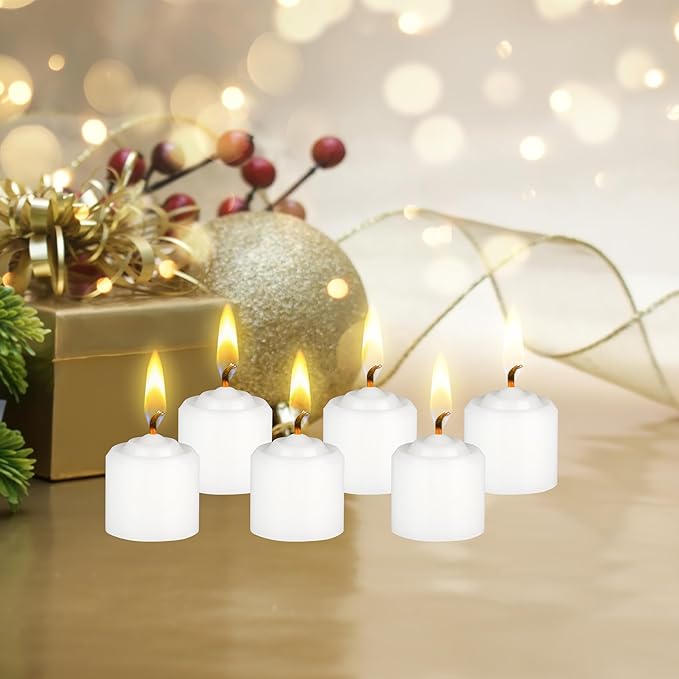 Mega Candles 12 pcs Unscented White Votive Candles, Hand Poured Wax Candle 10 Hours 1.38 Inch x 1.5 Inch, Home Décor, Wedding Receptions, Centerpieces, Occasions, Events, Meditations, Holders