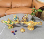 Vintage Aladdin Genie Lamp Cone Incense Holder,Legend Magic Lamp Incense Burner Arabian Costume Props,Wishing Light for Home Decor Birthday Party Wedding Purple