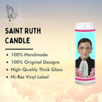 Ruth Celebrity Glass Jar Candle – Unscented Handmade Soy Wax Votive Candle – Unique Gift for Bader Ginsberg Fans & Law Lovers – Home Decor Collectible for Living Room & Office – 8 Inch