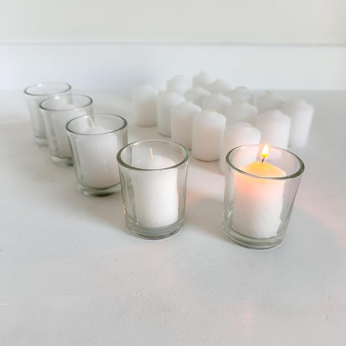 Unscented Votive Candles, Clean-Burning Votive Candles, Long-Lasting 14-16 Hour Burn Time, Ideal for Weddings, Home Décor, Spa, and Events, Made in USA, Box of 120, White
