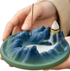 Backflow Incense Burner, Green Mountain Incense Holder for Cone Incense Stick,Ash Catcher,Aromatherapy Bathroom and Home Decoration