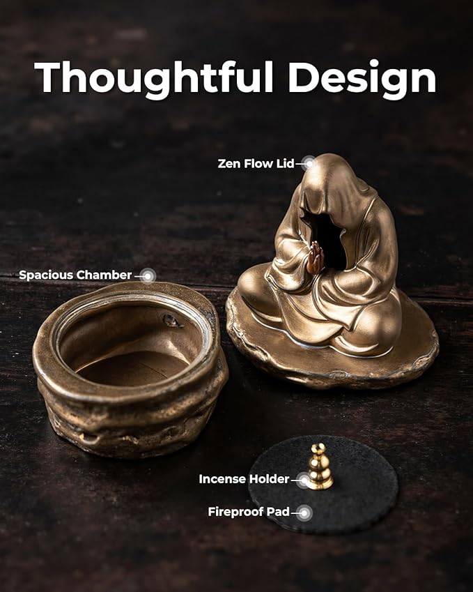 Ceramic Incense Burner for Cone & Coil – Faceless Buddha Statue for Protection & Zen Meditation, Home Decor to Ward Off Negativity