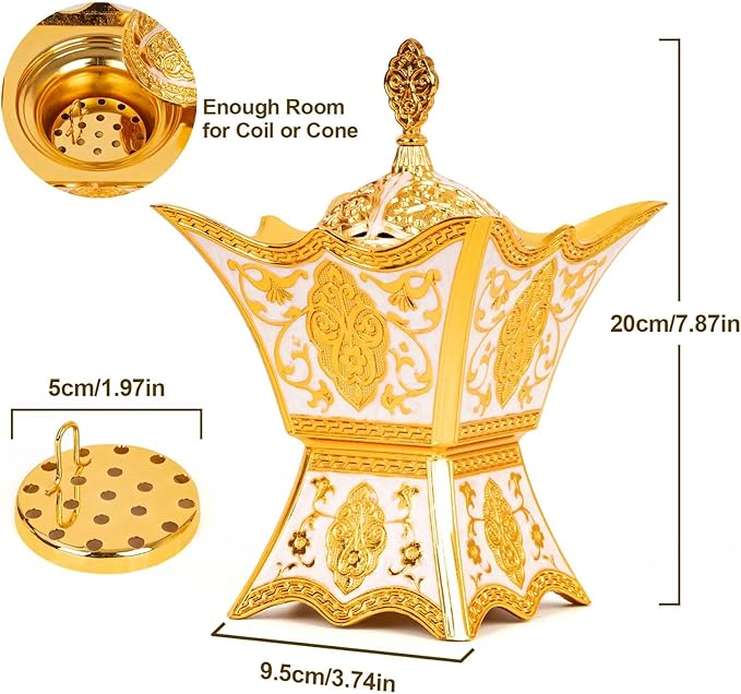 Bakhoor Incense Burner, Charcoal Incense Burner - for Yoga, Spa Aromatherapy, Office & Home Decor, Trophy Shape (Gold)