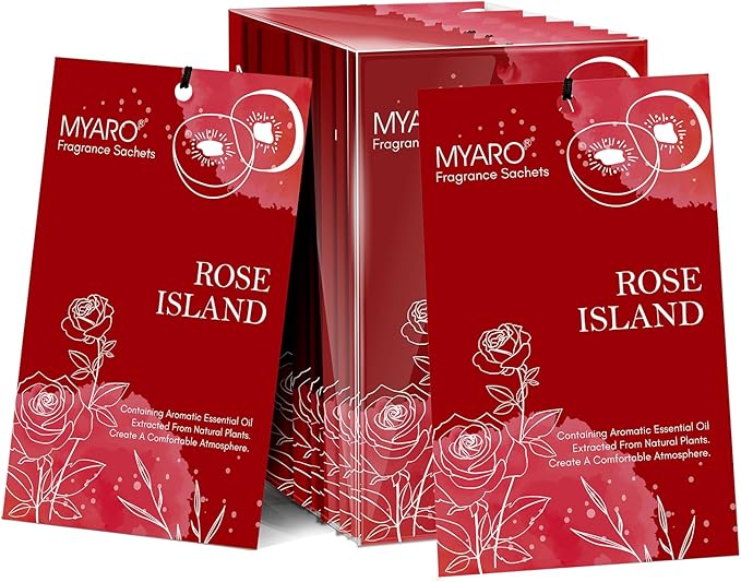 MYARO Scented Sachet for Drawers and Closets 12 Packs Rose Sachet Bags Fresh Scent Car Air Freshener for Home Fragrance Long Lasting Closet Freshener Odor Eliminator
