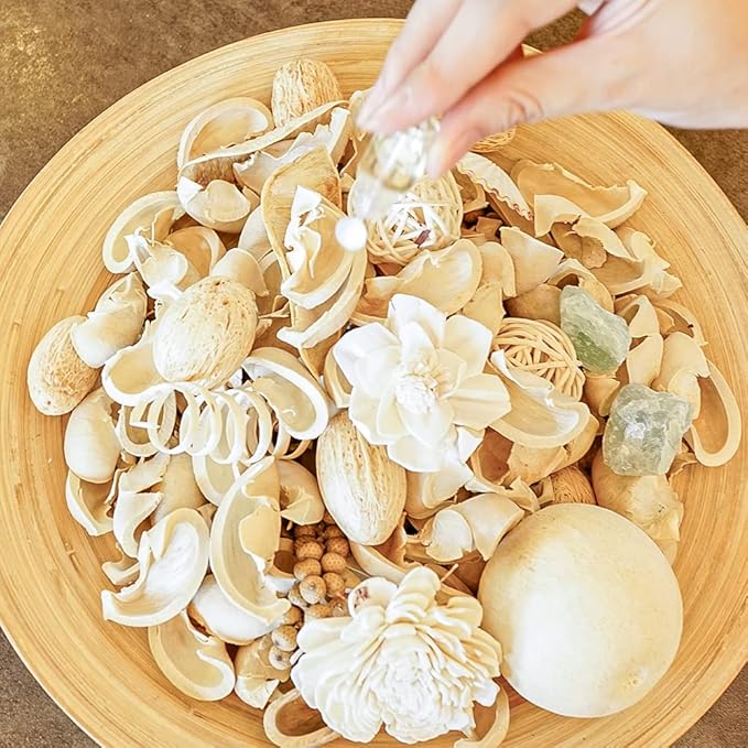 White Potpourri Bags,Pine Scented Potpourri Bowl Filler,Vase Filler,Decorative Dried Flowers, Home Fragrance Popery,Bathroom Decor, Crystal(20 oz)