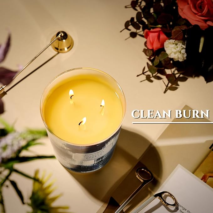 HomeLights Large jar Candle | 3-Wick Long-Lasting Scented Candles, 34oz Natural Soy Wax Candle for Home Scented, Scandinavian Minimalist Design Gifts for Women & Men, Coastal Breeze