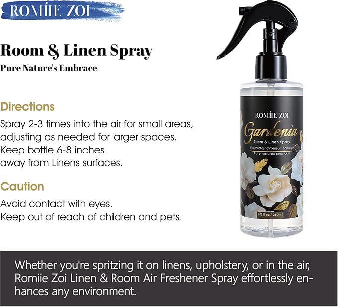 Linen & Room Air Freshener Spray Room Mist, with Natural Plant Extract, Gardenia Scent, 8.5 FL OZ.