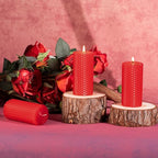 KONNI Beeswax Red Pillar Candles Set of 3, 2"x 4" Unscented Pillar Candles Bulk, 20 Hours Long Burning Candles, Smokeless&Dripless Large Round Candle for Wedding, Decoration, Parties, Spas, Dinner
