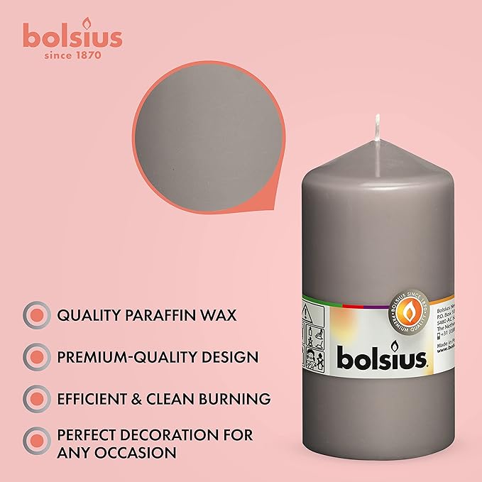 BOLSIUS 8 Grey Pillar Candles - 2.75 x 5 Inches - Premium European Quality - Individually Wrapped - 43 Hours Burn Time - Dripless & Smokeless - Unscented Dinner, Wedding & Restaurant Gray Candles