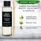 Urban Naturals Reed Diffuser Oil Refill White Tea & Sage, Sparkling Bergamot, Fresh Sage, 4 oz + Free Reed Sticks, Made in The USA