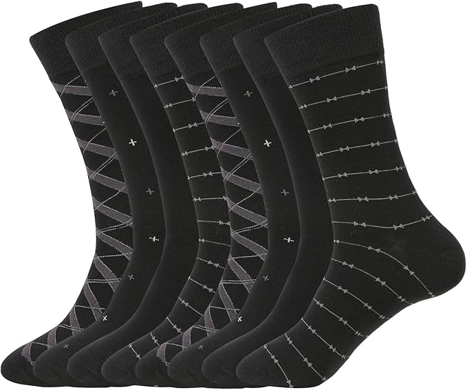 WANDER Men's Dress Socks Cotton Thin Classic Lightweight Socks 6/8 Pairs Solid & Patterned Soft Breathable Socks