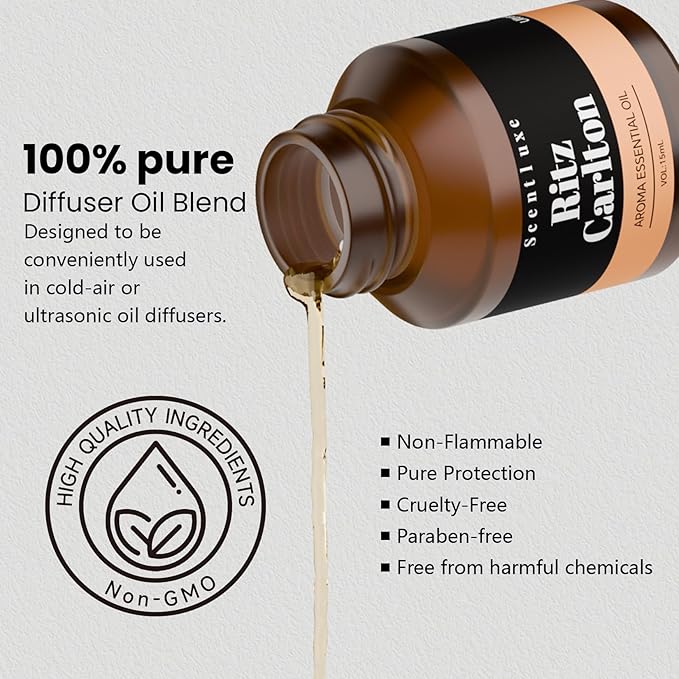 Waterless Essential Oil for Diffuser Inspired by The Ritz Carlton Scent - Orange, Musk for Hotel Aromatherapy Diffusers Oil 15mL 0.5 Fl Oz Glass Dropper Bottle Fragrance Oil