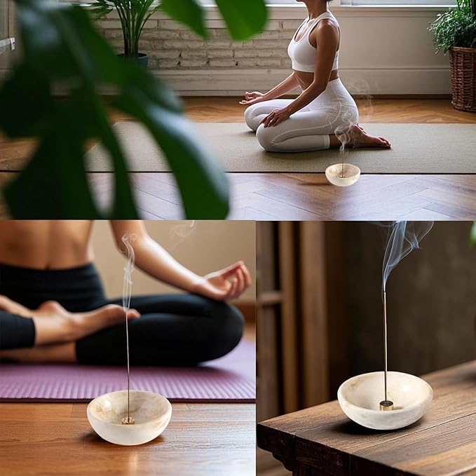 Koville Natural Marble Incense Holder, Incense Holder for Sticks with 9 Holes, Handmade Incense Burner Ash Catcher for Meditation Yoga SPA, Balsam Fir/Palo Santo/Sage/Cone (Z)