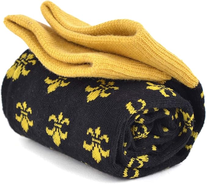 boxed-gifts Men's Mardi Gras Socks Fleur de Lis Patterned Premium Cotton Dress Casual Crew Socks for Men