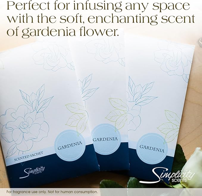 Gardenia Scented Sachets Pack of 3, Spring and Summer - Long-Lasting Scented Bags, Home Fragrance, Air Freshener & Deodorizer for Closet, Room, Drawer, or Cars, Made in USA