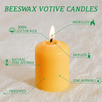 Pure Beeswax Votive Candles, 16-Pack Bees Wax Candles Bulk - 9 Hours Long Burning, Unscented and Non-Toxic for Prayers, Home Decoration, Spa, Christmas
