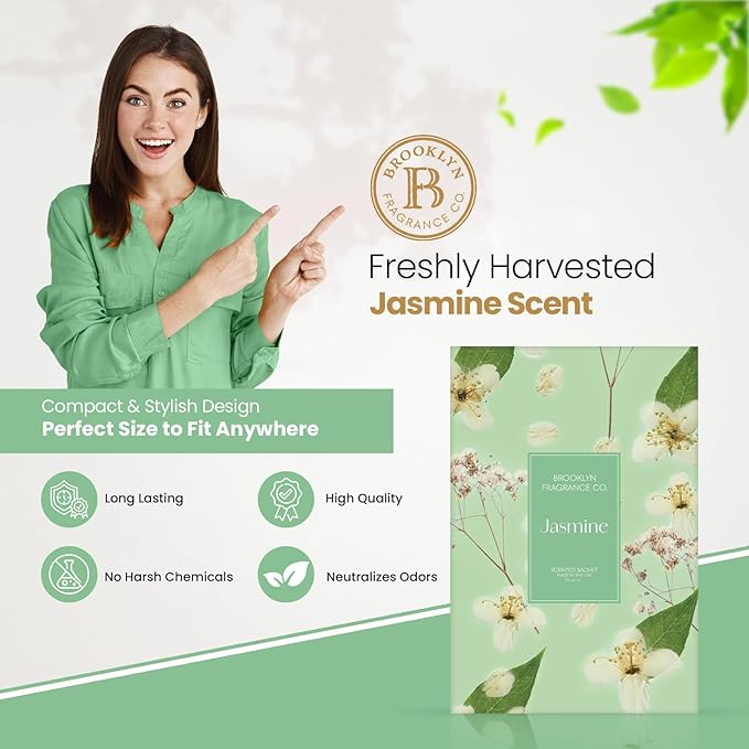 Brooklyn Fragrance Co. Spring Florals Sachet Bags – Jasmine Scented Pouches – Perfect Aroma for Drawers, Closets, Cars and Bathrooms – Long-Lasting Fresh Scent Sachets (6- Pack)