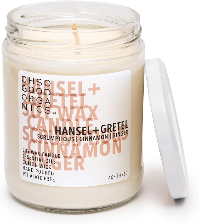 Scented Soy Wax Candle for Home, Cinnamon and Ginger Candle, Essential Oils, Soy Candles Non Toxic, Aromatherapy Candles, 16oz, 60 Hours Burn Time, Hansel and Gretel's House Scent