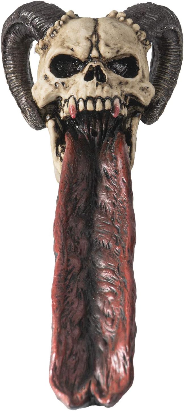 Pacific Giftware Demonic Ram Horned Skull Long Forked Tongue Stick Incense Burner Holder Gothic Halloween Decor