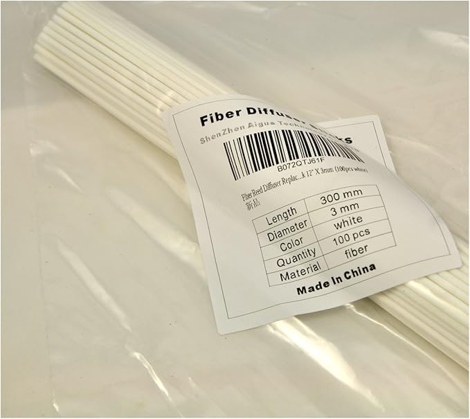 50 Pieces Fiber Reed Diffuser Replacement Refill Sticks for Aroma Fragrance (White, 12" x3mm)