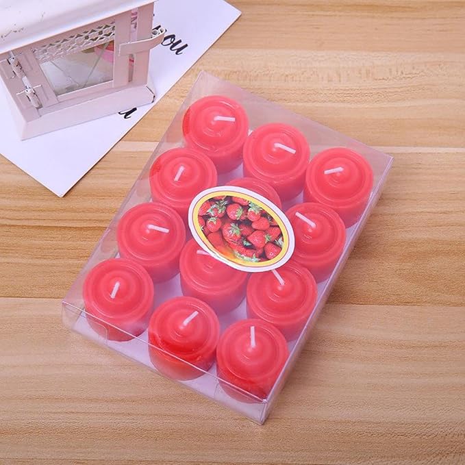 Tea Candles Round Romantic Candle Tealight Small Sweet Wedding Party 12 Pack Home 2-2.5 Hours Burn Time Votive Parties Bulk Birthday Halloween Emergency Family Dinner Hotel Ktv Bar (Red)