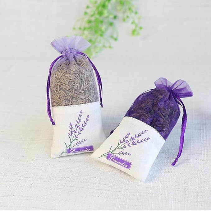 Sachet Empty Bags Linen Fabric Bags Organza Gauze Bags for Lavender, Spice and Herbs (12pcs Purple Drawstring Bag)