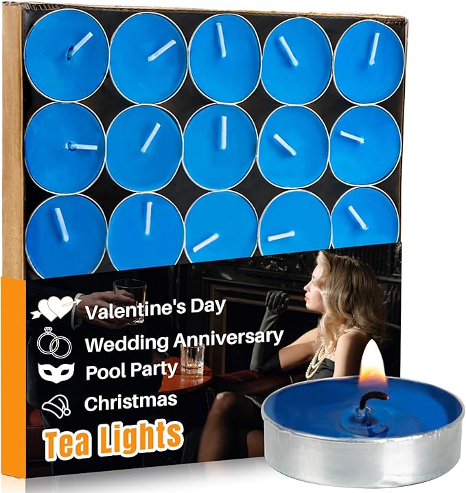 Blue Tea Lights Candles Set - MAQIHAN 25pcs Tealight Candles Votive Soy Candle with Cotton Wick for Home Decoration, Wedding, Emergencies, Shabbat