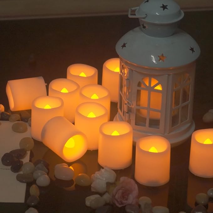 CANDLE CHOICE Battery Operated Flameless Votive Candles with Timer, Small Timing LED Candle Lights with Automatic Built-in Daily Cycle Timer, 6-Hour on 18-Hour Off, Pack of 12, Batteries Included