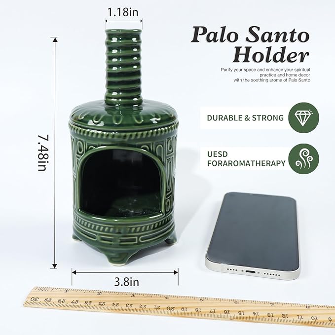 Handmade Ceramic Palo Santo Holder & Mini Chiminea Incense Dish-Perfect for Palo Santo Sticks, Altar，Sage, and Cone Burning-Zen Decor for Energy Cleansing, Yoga, Meditation & Aromatherapy
