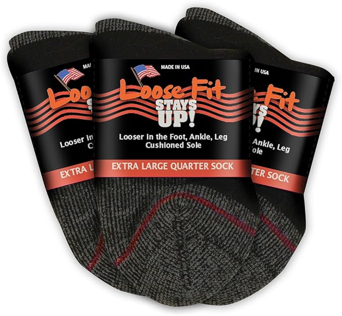 Loose Fit Stays Up Men's and Women's Casual Lower Cut Socks (Pack of 3) Made in USA, Cushioned Sole